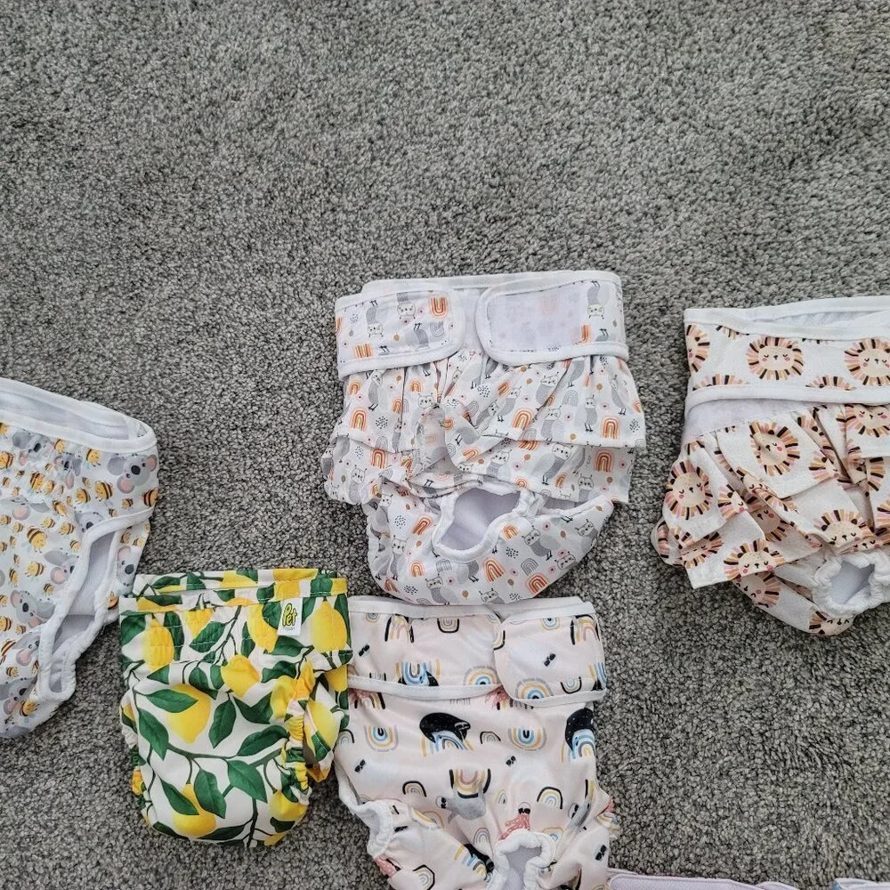 Lot of 8 Washable , Reusable Dog Diapers Various Sizes New without Tags!